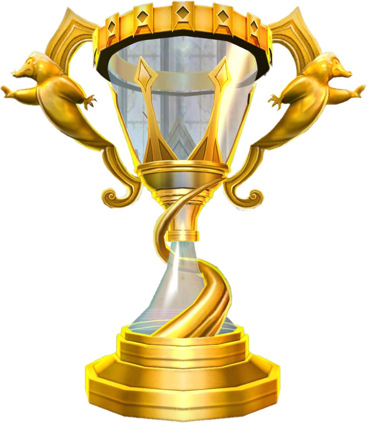 a golden trophy with two birds on it