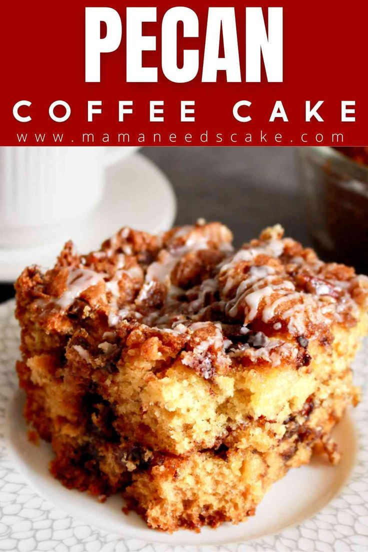 a piece of coffee cake sitting on top of a white plate