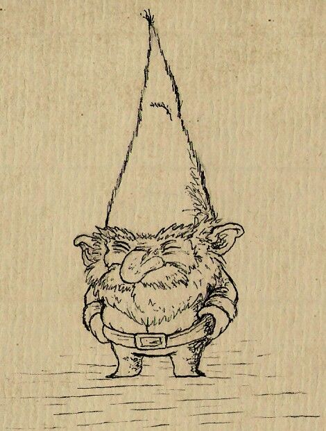 an ink drawing of a troll hanging upside down