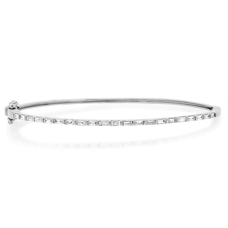 Skinny Baguette Diamond Bangle Bracelet Luxury Dazzling Baguette Diamond Bracelets, Modern Diamond Bracelet With Baguette Cut Accents, Modern Baguette Cut Diamond Bracelet With Accents, Modern Diamond Bangle With Baguette Cut, Modern Baguette Cut Diamond Bangle, Classic Baguette Diamond Bracelet, Classic Bangle With Baguette Cut Diamond Accents, White Gold Baguette Cut Diamond Bangle, Classic Bangle With Baguette Diamonds Cut