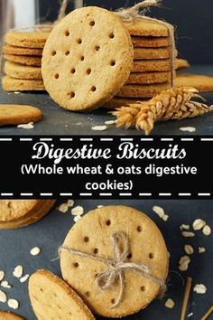 cookies are stacked on top of each other with the words, digest biscuits who what & oats digest cookies?