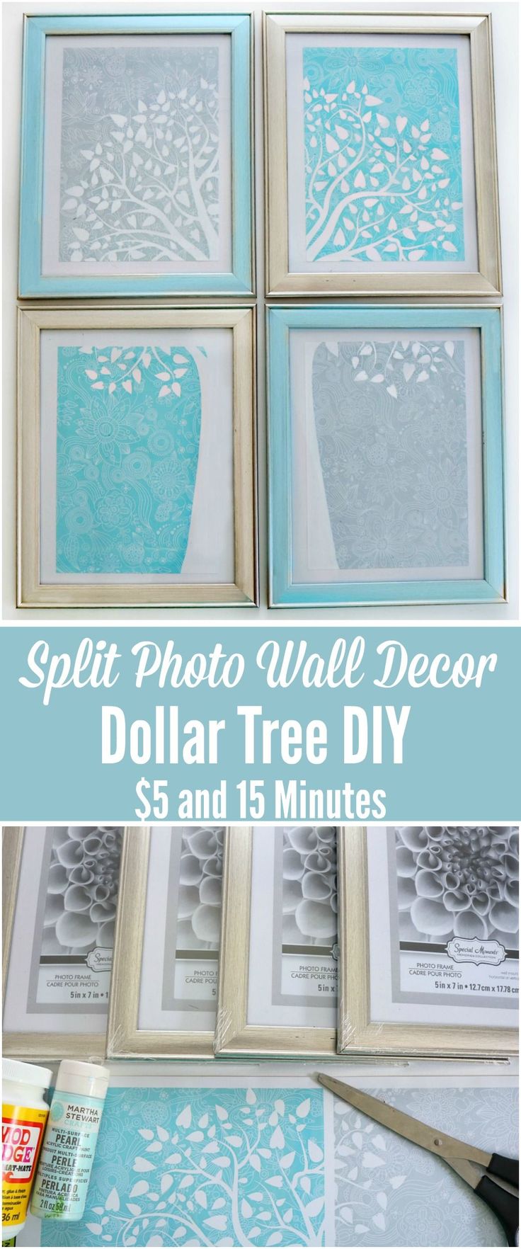 dollar tree diy with the words split photo wall decor dollar tree diy $ 5 and 15 minutes