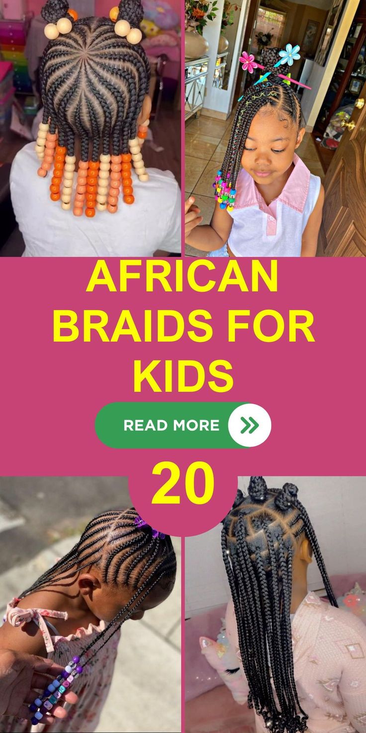 The world of African braids for kids is a fascinating blend of traditional hair braiding styles and modern American influences. These hairstyles for children are more than just fashion; they're a tribute to cultural heritage. From American beads to a classic ponytail, these braids offer a versatile range of styles for American children, reflecting both their roots and contemporary trends. Beaded Hair Braids, Hairstyles For Children, Kids Braids With Beads, Hair Braiding Styles, Classic Ponytail, Childrens Hairstyles, Cornrow Ponytail, Kid Braid Styles, Braiding Styles