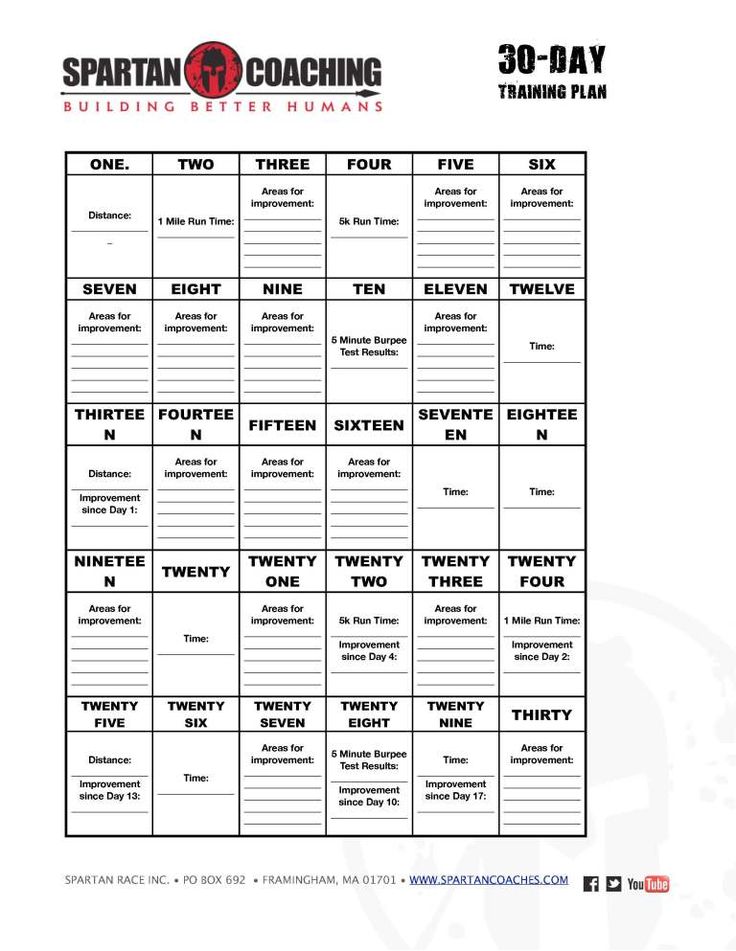 the spartan coaching plan is shown in black and white, with red lettering on it