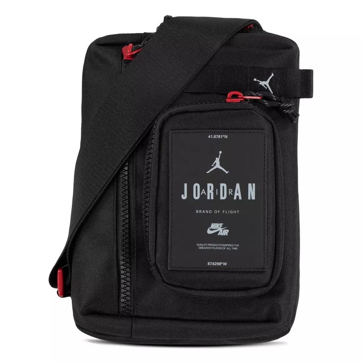 Jordan Hesi Crossbody Bag - Black View 1 Casual Black Chest Bag With Cell Phone Pocket, Black Logo Bags For Outdoor Activities, Sporty Black Chest Bag For Daily Use, Casual Black Bags With Logo, Black Logo Bags For Outdoor, Functional Black Chest Bag Backpack, Modern Black Chest Bag With Functional Pockets, Casual Travel Shoulder Bag With Logo, Sporty Black Shoulder Bag With Cell Phone Pocket