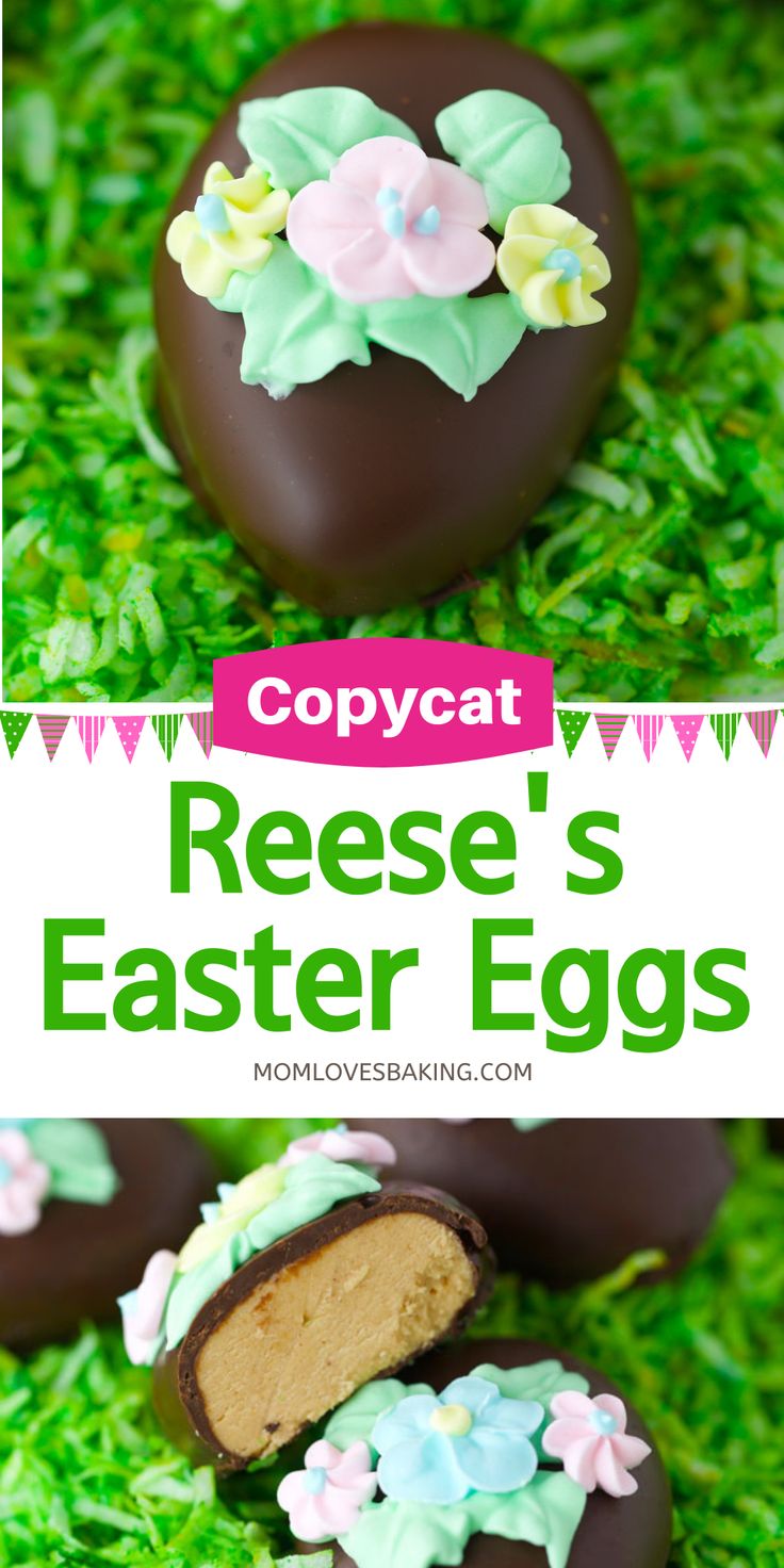 Homemade chocolate covered peanut butter Easter eggs recipe with royal icing flowers on top. Easter Egg Peanut Butter Cups, Chocolate Peanut Butter Eggs Homemade, Diy Peanut Butter Easter Eggs, Reese Eggs Homemade, Peanut Butter Eggs With Cream Cheese, Reese’s Peanut Butter Eggs, Homemade Reese’s Eggs, Diy Reeses Eggs, Easter Homemade Treats