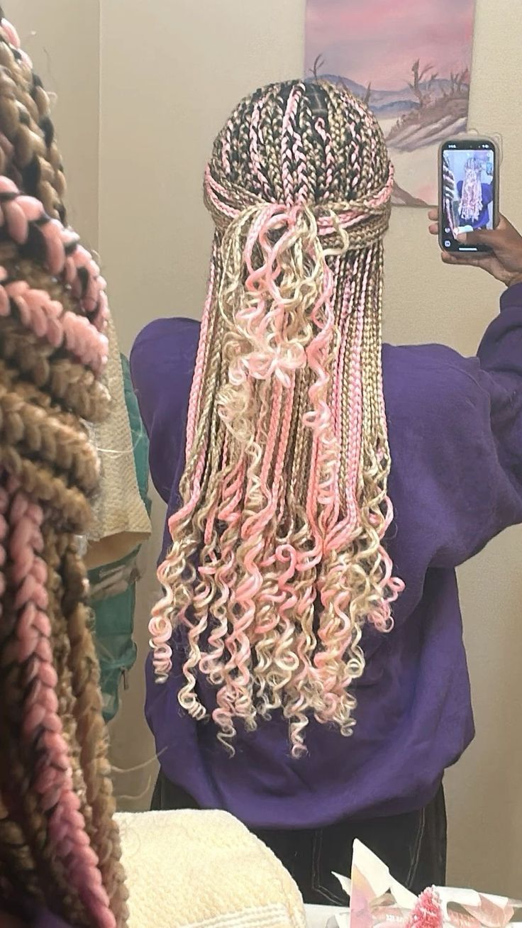 Pink Box Braids, Cute Box Braids, Big Box Braids Hairstyles, Colored Braids, Blonde Braids, Cute Braided Hairstyles, Box Braids Hairstyles For Black Women, Hair Streaks, Cute Box Braids Hairstyles