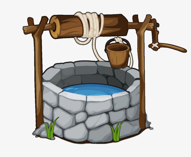 stone well with rope and bucket on white background