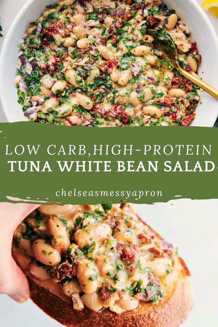 low carb, high protein tuna white bean salad