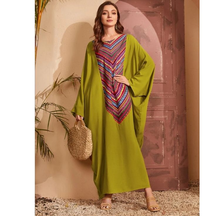 One Size Color Olive Green Green Dress For Eid Vacation, Green Dress For Vacation And Eid, Spring Green Long Kaftan Dress, Spring Vacation Long Sleeve Abaya, Green Kaftan For Eid Vacation, Green Free Size Long Sleeve Maxi Dress, Green Kaftan For Vacation And Eid, Green Long Sleeve Kaftan For Spring, Multicolor Long Sleeve Abaya For Vacation