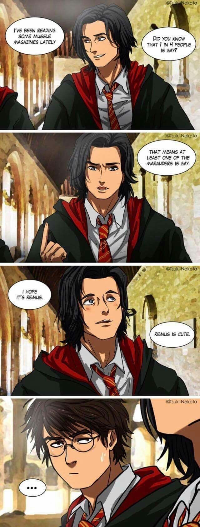 the comic strip shows how harry potter is doing in his school uniform and he looks like he