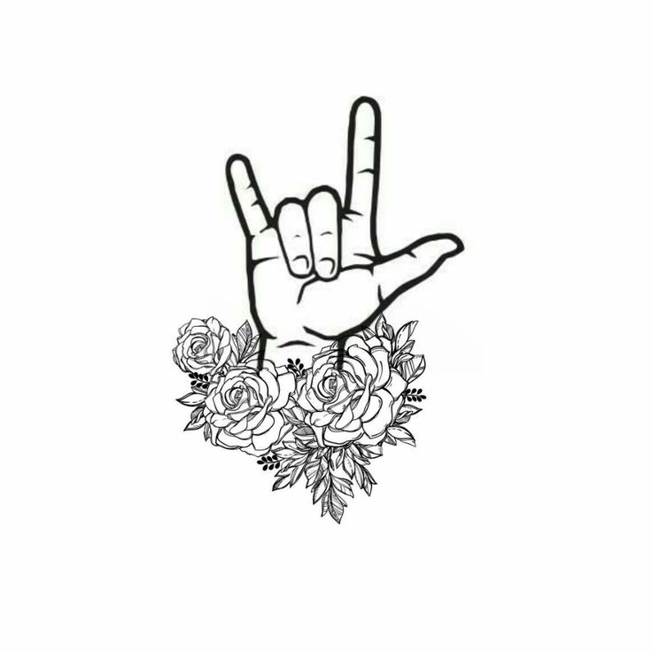 a hand with two fingers up and flowers around it