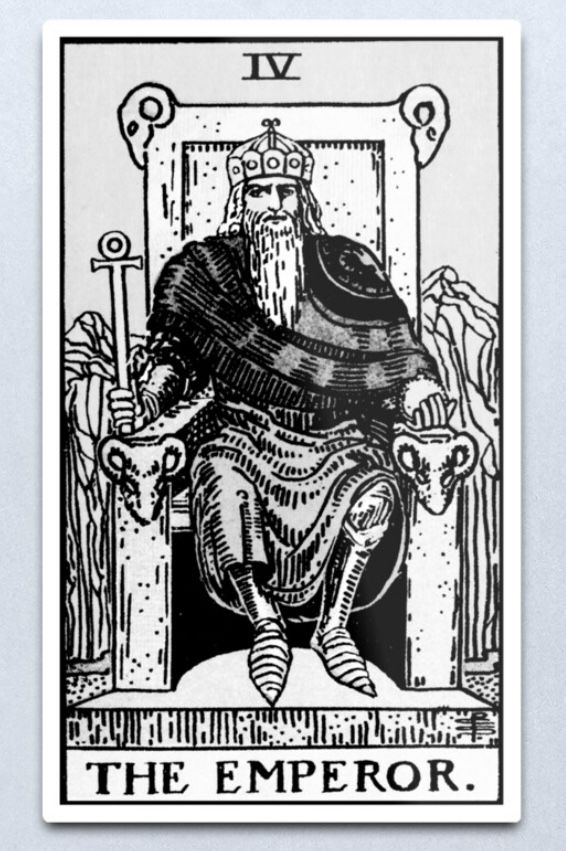 the emperor tarot card in black and white