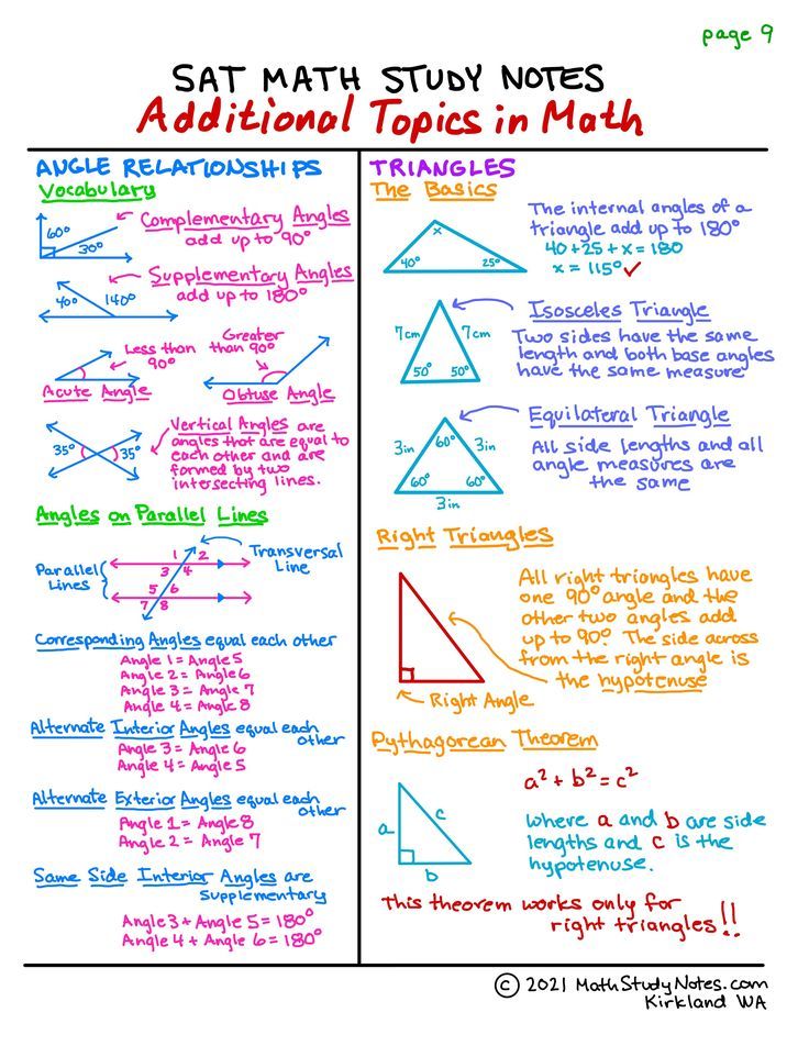 the sat math study notes for additional topics in math, including triangles and angles