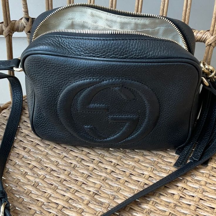 Black Gucci Crossbody. Only Flaw Is Ink Stain In Bottom Corner Inside Bag (Pictured). In Great Condition Gucci Crossbody, Inside Bag, Gucci Soho Disco Crossbody, Bags Black, Ink Stain, Gucci Bags, Soho, Gucci Bag, Stain