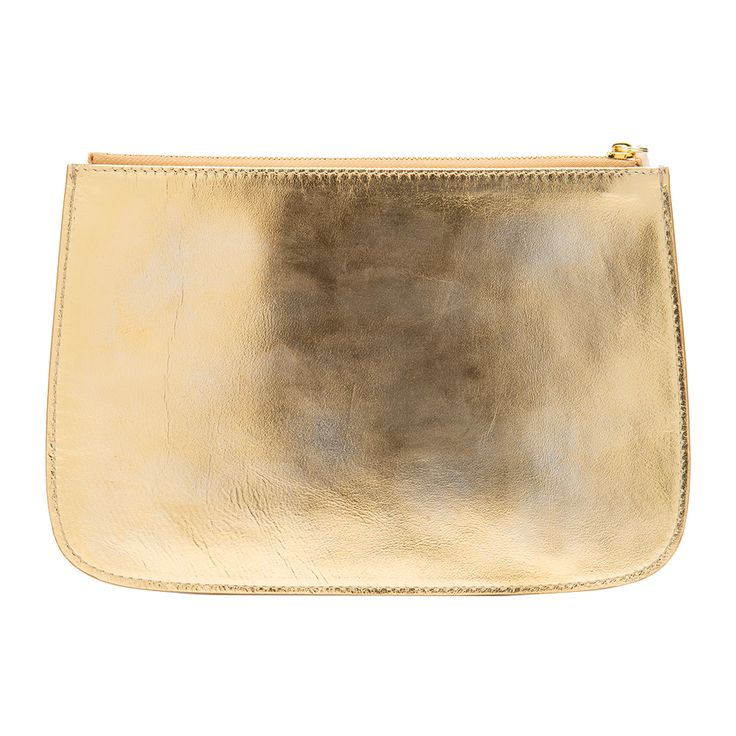 Gold Leather Clutch A Cell, Understated Elegance, Gold Leather, Pull Tab, Leather Clutch, Grosgrain Ribbon, Southern California, Italian Leather, Card Case