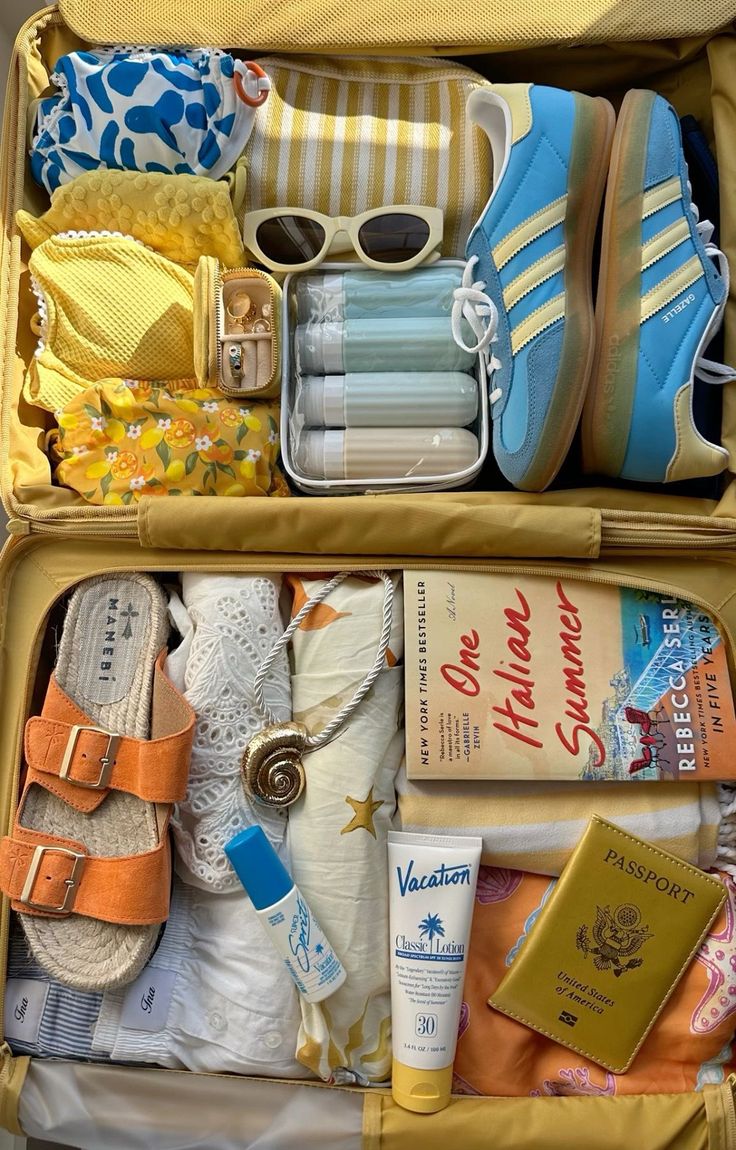 an open suitcase filled with lots of items