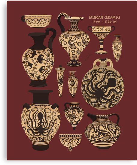 an image of vases and bowls with designs on them