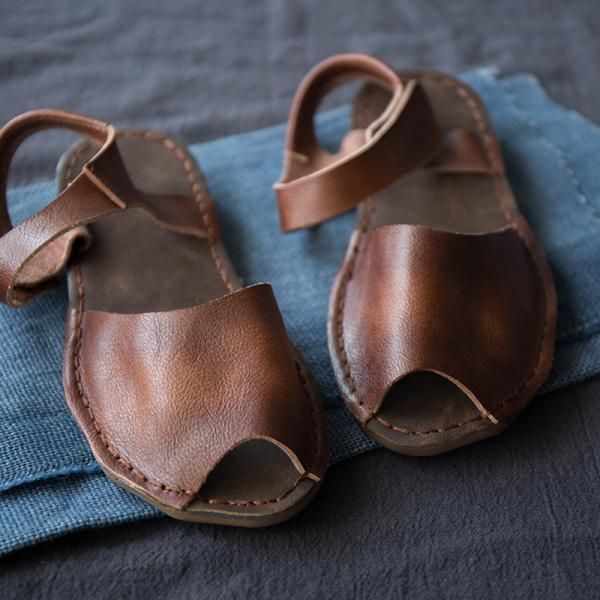 Peep Toe Calf Leather Summer Sandals    #sandals #leather #calf #fashion #flats #cowhide #calf #brown #shoes Leather Summer Sandals, Leather Goodies, Sandals Vintage, Summer Leather Sandals, Autumn Shoes Women, Huarache Sandals, Leather Footwear, Fashion Shoes Flats, Genuine Leather Sandals