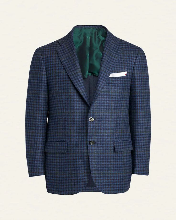 KITON Business Tweed Sport Coat With Welt Pockets, Luxury Cotton Classic Sport Coat, Plaid Wool Sport Coat For Work, Plaid Wool Blazer With Suit Collar, Wool Sport Coat With Houndstooth Pattern And Notch Lapel, Business Plaid Outerwear With Patch Pockets, Plaid Wool Sport Coat With Suit Collar, Plaid Wool Blazer For Business Casual, Business Plaid Wool Tweed Jacket