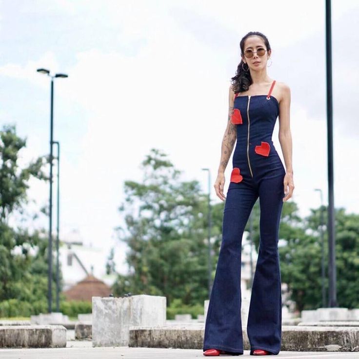 Women's Sexy Summer Jeans Denim Jumpsuit/Romper with Red | Etsy High Waisted Bell Bottoms, Womens Summer Jumpsuits, 70s Vintage Fashion, Edwin Jeans, Classic Corvette, Womens Jumpsuits, Summer Jeans, Bell Bottom Pants, Bell Bottom