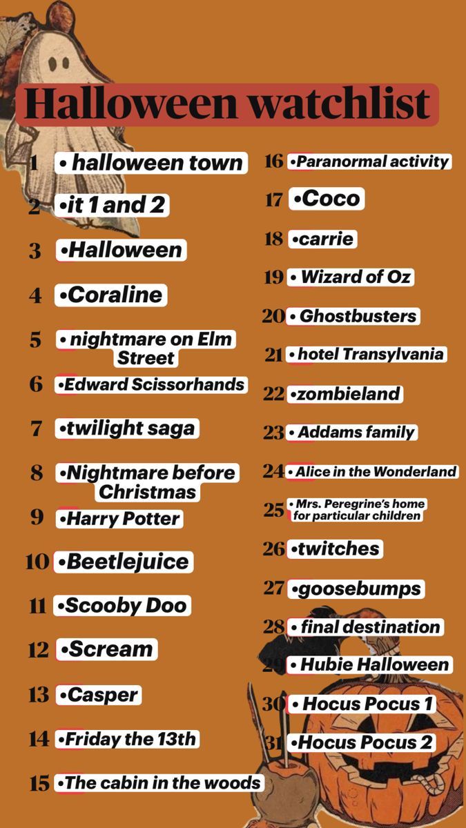 an orange poster with the words halloween watchlist on it