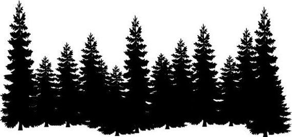 black and white silhouettes of pine trees