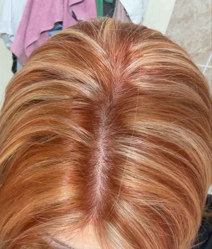 Blonde Streaks In Ginger Hair, Blonde Highlights On Orange Hair, Natural Ginger Hair Dye Ideas, Pink Highlights In Auburn Hair, Very Light Ginger Hair, Ginger Hair Blonde Highlights Curly, Ginger Hair And Blonde Highlights, Ginger Hair With Tinsel, Highlights Orange Hair