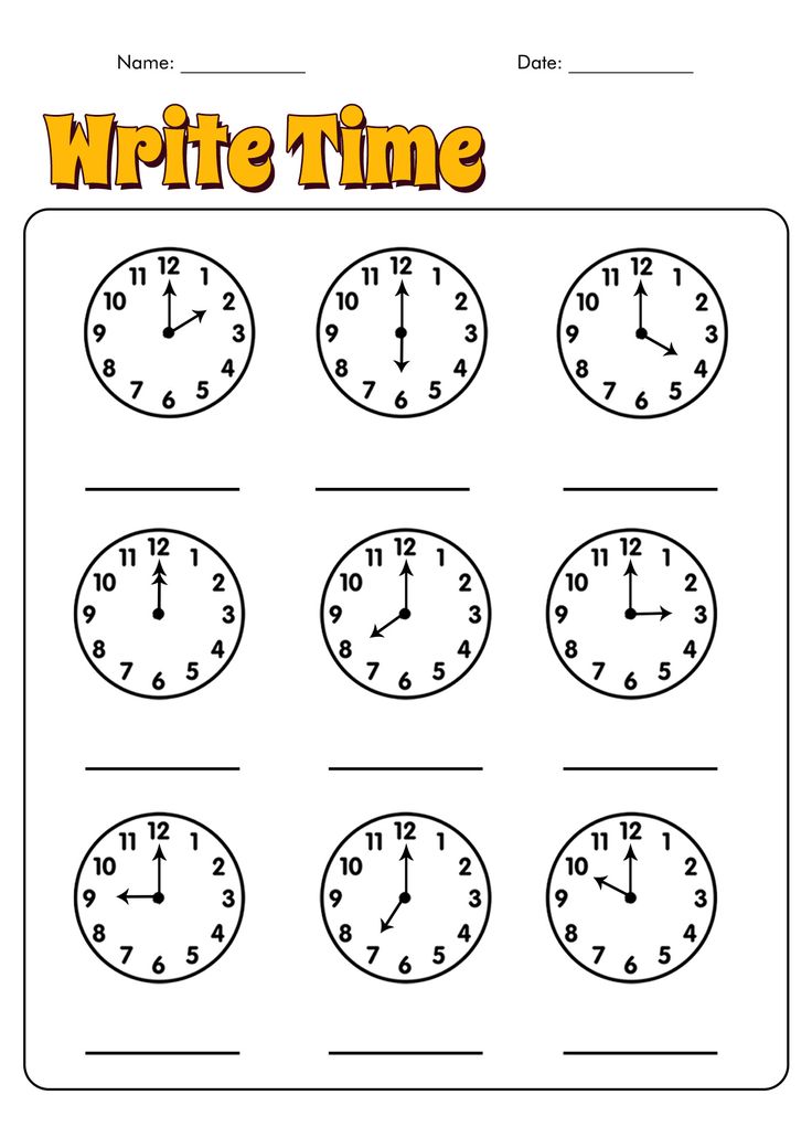 a worksheet for telling the time to twelve o'clock, which is written in