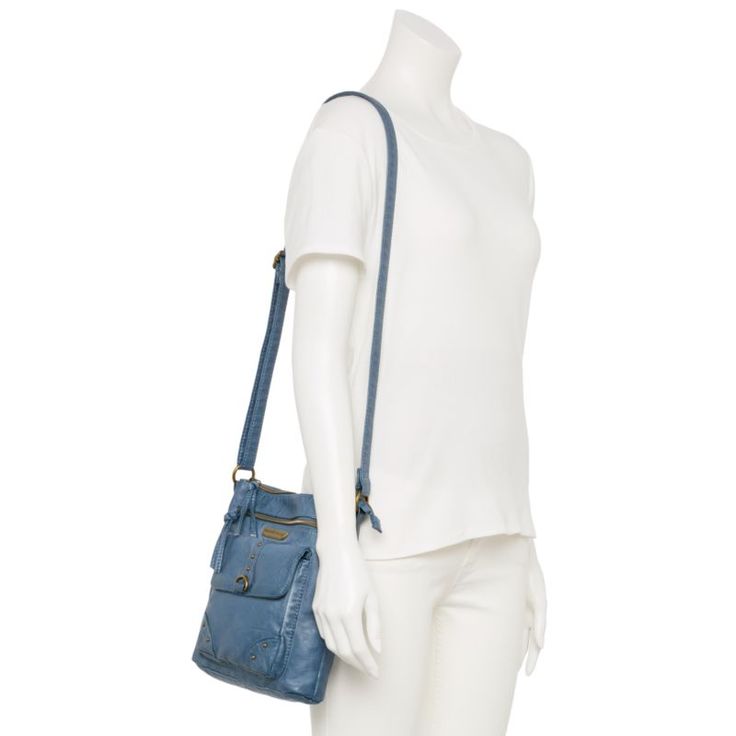 Make a fashion statement with this Stone & Co. Smokey crossbody bag. Make a fashion statement with this Stone & Co. Smokey crossbody bag. 10"H x 9.5"W x 3"D Crossbody strap: adjusts from 14" - 28" Zipper closure Gold-tone hardware Interior: 1 zip pocket, 2 slip pockets Exterior: 2 zip pockets, 1 magnetic snap pocket Water resistantCONSTRUCTION & CARE Body: PVC Lining: nylon Wipe clean Imported Size: One Size. Color: Denim. Gender: female. Age Group: adult. Blue Crossbody Shoulder Bag With Detachable Strap, Blue Crossbody Satchel With Adjustable Handle, Versatile Blue Crossbody Satchel, Blue Crossbody Satchel With Adjustable Strap, Versatile Blue Crossbody Shoulder Bag, Crossbody Strap, Fashion Statement, Gender Female, Cleaning Wipes