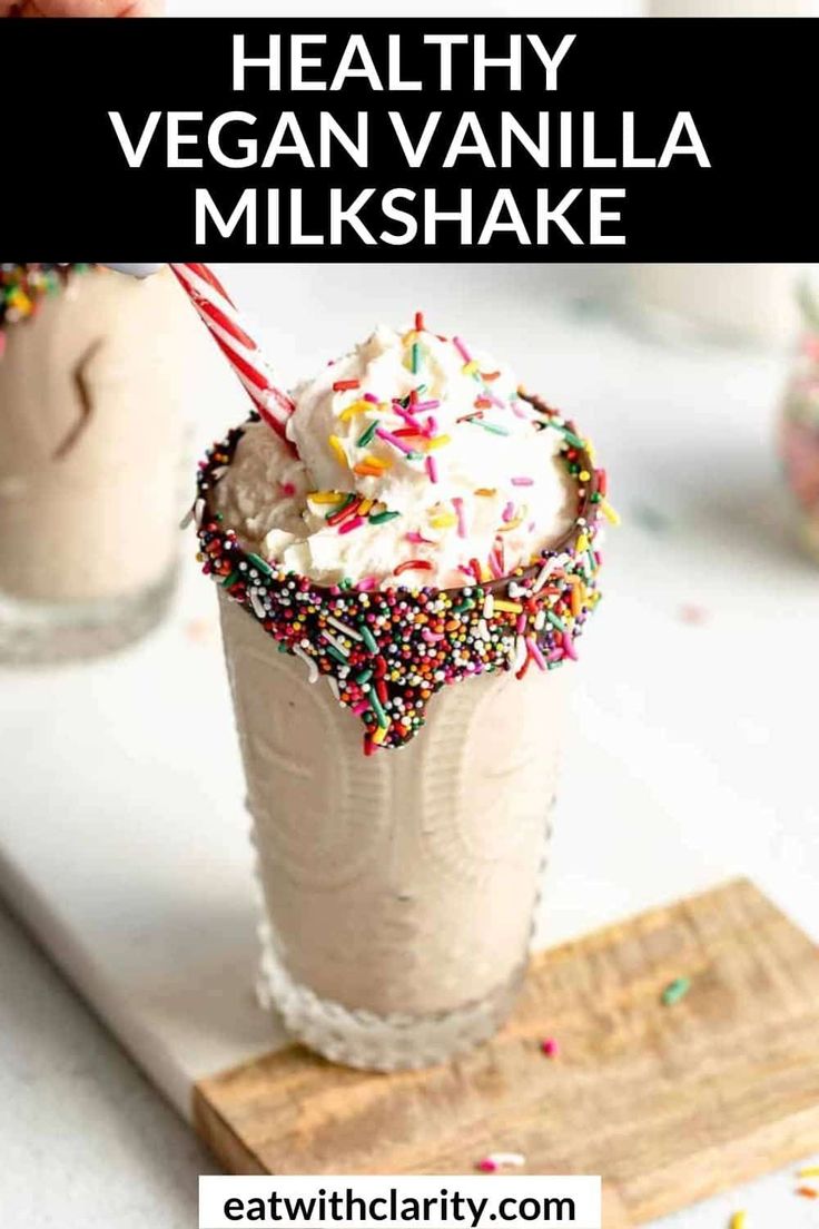 healthy vegan vanilla milkshake with sprinkles on top