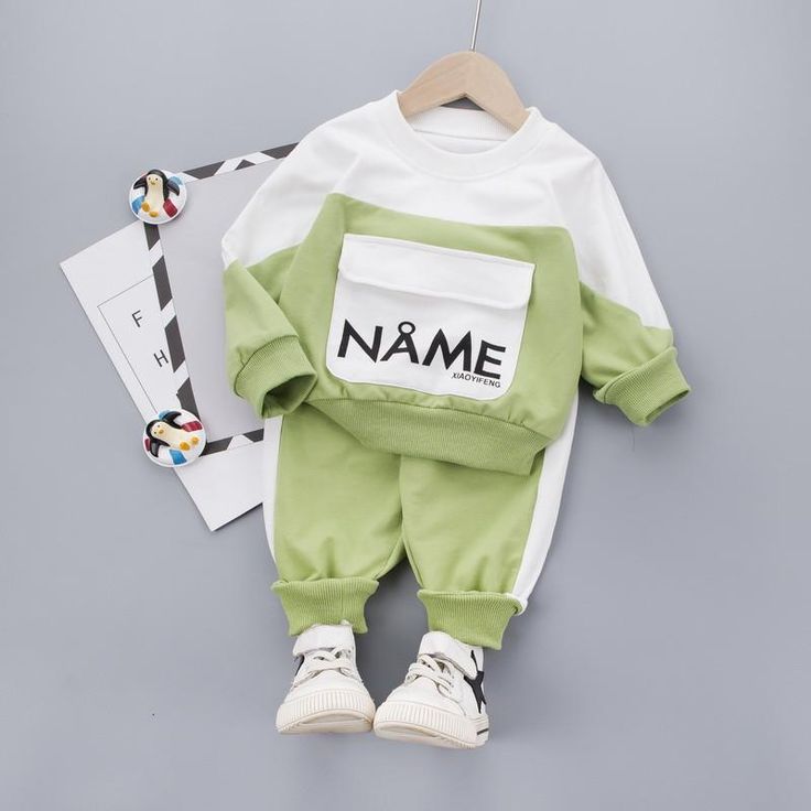 2-piece Sweatshirt & Pants for Children Boy - PrettyKid White Letter Print Crew Neck Sets, Green Cotton Crew Neck Sets, White Crew Neck Sets For Spring, Green Long Sleeve Letter Print Sets, Green Long Sleeve Sets With Letter Print, Green Cotton Long Sleeve Sets, Children Boy, Baby Hoodie