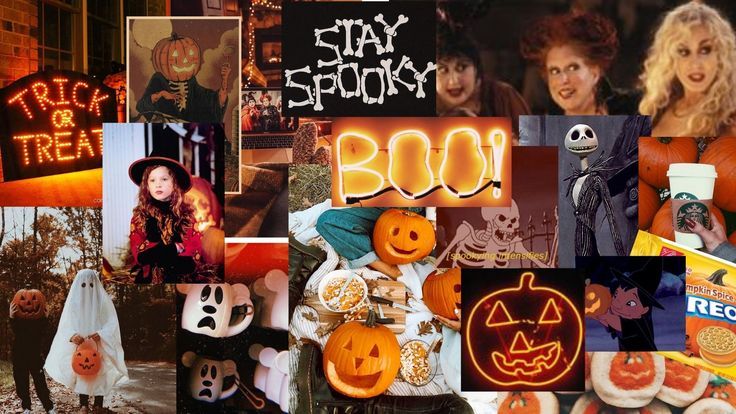 collage of halloween pictures with pumpkins and ghost