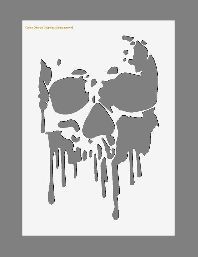 a drawing of a skull with dripping paint