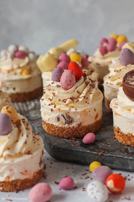 small desserts with candy and candies on a tray