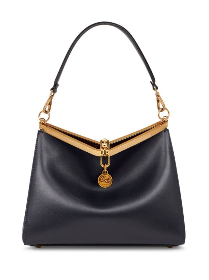 black leather clasp fastening main compartment detachable shoulder strap gold-tone hardware Shoulder Strap Bag, Medium Tote, Crossbody Tote, Medium Bags, Black Tote Bag, Blue Bags, Leather Accessories, Clutch Handbag, Shoulder Bag Women