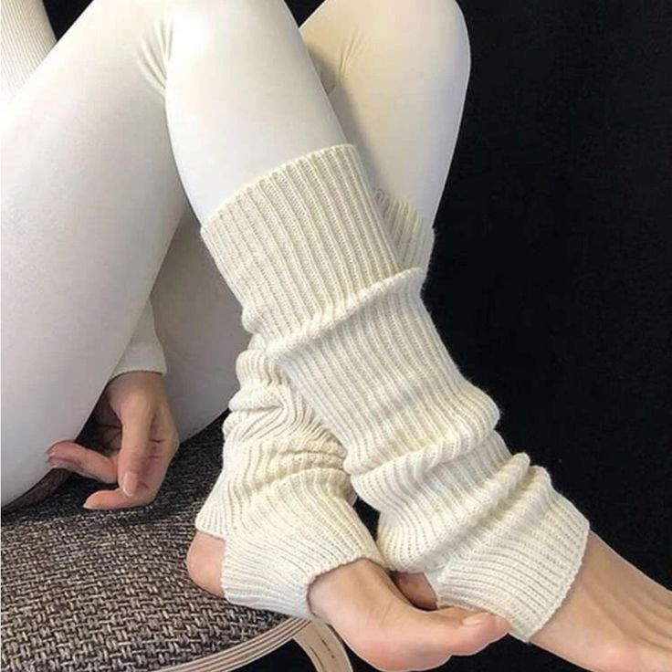 Super Cute And Stylish Ships In 5-10 Business Days Cream Leg Warmers, Sock Warmers, Leg Warmers Aesthetic, Leg Warms, Ballet Leg Warmers, White Leg Warmers, Thigh High Leg Warmers, Pilates Outfit, Knit Leg Warmers