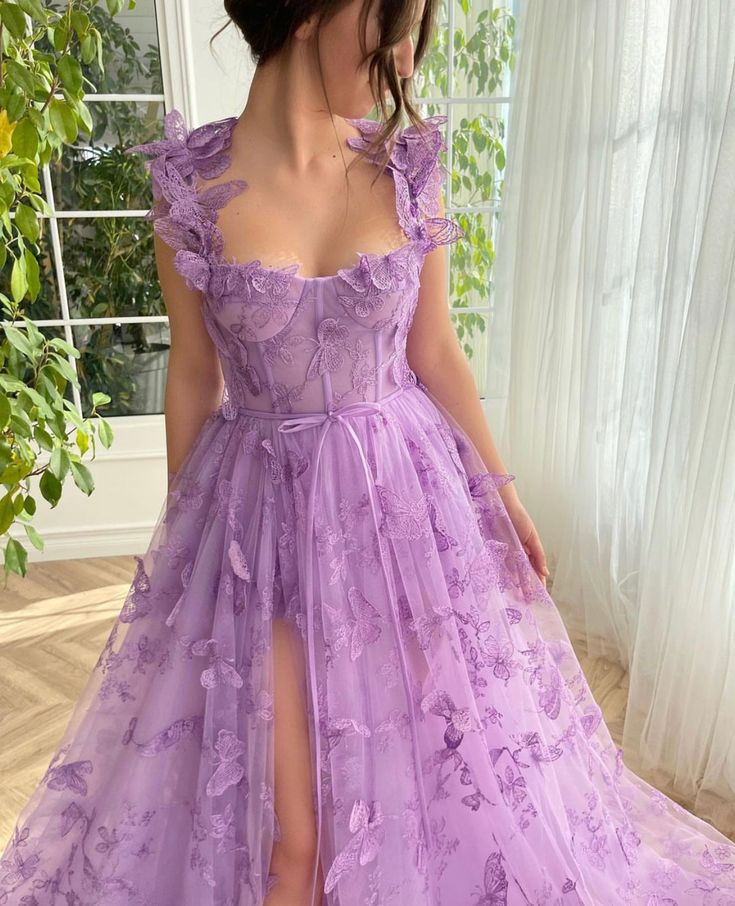 Gaun Tulle, Purple Prom, Purple Prom Dress, Corset Dress Prom, Womens Wedding Dresses, Womens Prom Dresses, Evening Party Gowns, Ball Gowns Evening, Butterfly Dress