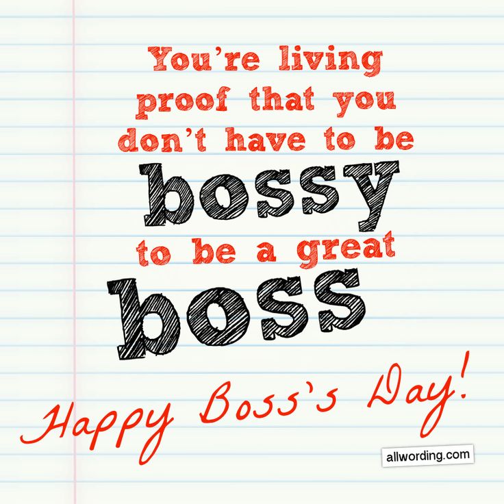 a piece of lined paper with the words boss's day written on it in red