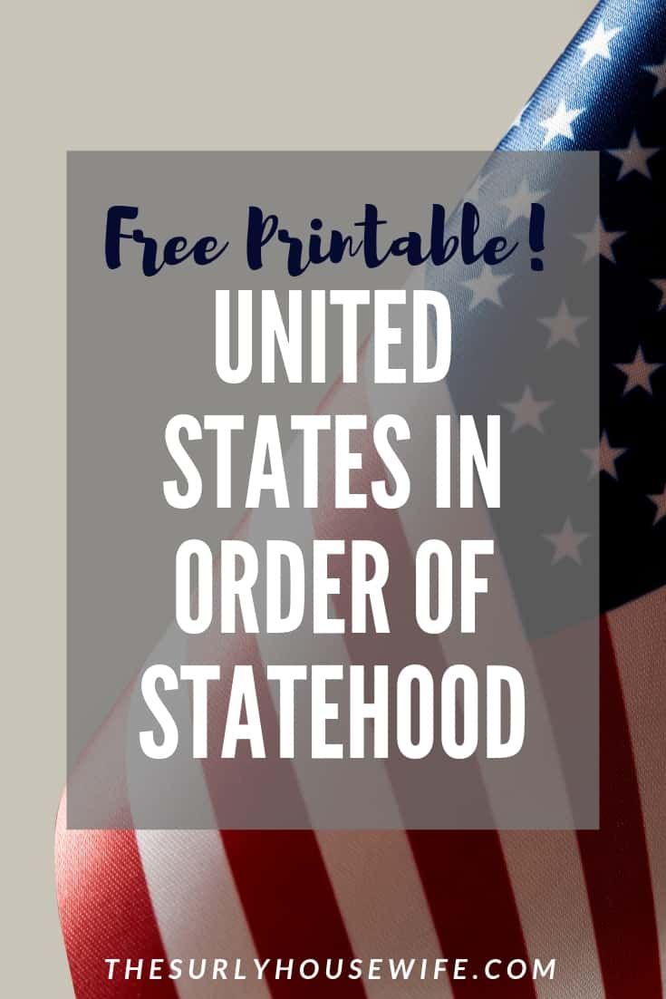 an american flag with the words free printable united states in order of statehood