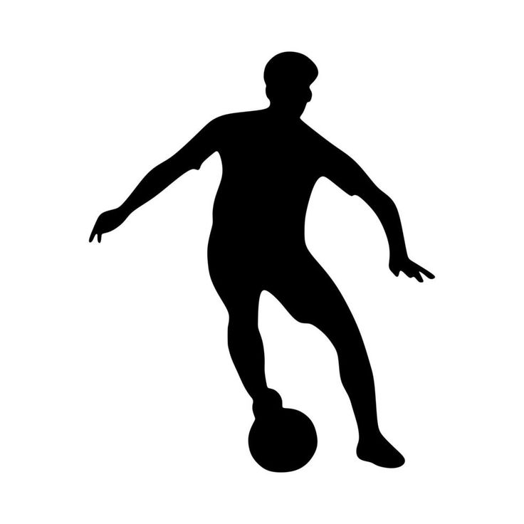 a black and white silhouette of a man kicking a soccer ball