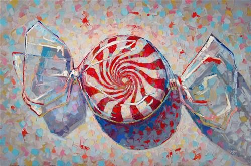 an oil painting of candy and lollipops