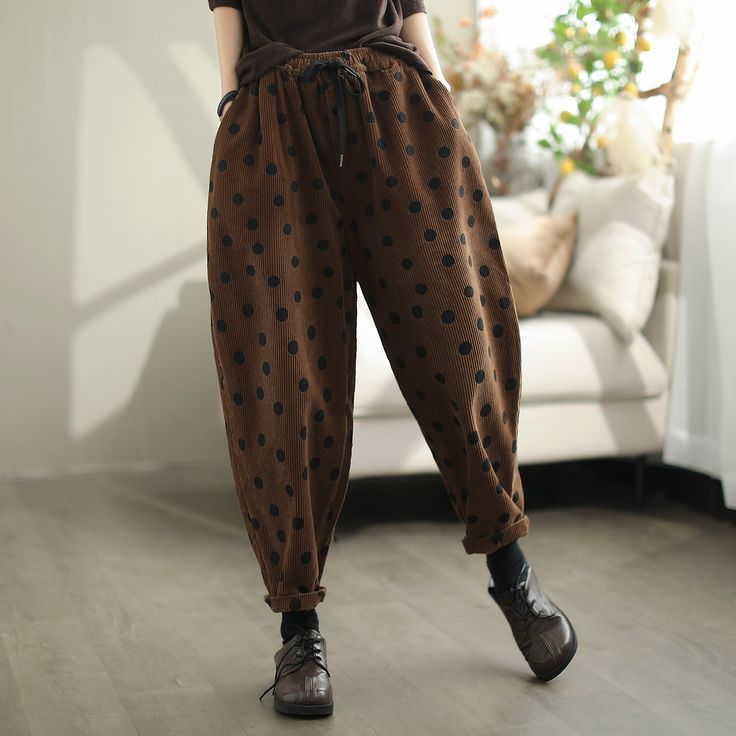 Details: Gender: Women Item Type: Pants Material: Cotton Season: Spring, Autumn Pattern: Print Style: Casual, Loose, Retro Waist Type: Elastic Waist Size: One Size Waist: 64.00 - 94.00 cm/ 25.20 - 37.01 " Length: 88.00 cm/ 34.65 " Hip: 132.00 cm/ 51.97 " Bottom: 40.00 cm/ 15.75 " Autumn Pattern, Print Style, Wine Red, Shoe Box, Waist Size, Fashion Prints, Season Spring, Casual Pants, Gray Color