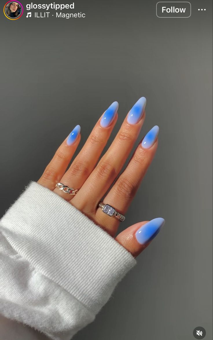 Baby Blue Aura Nails, Baby Blue Summer Nails, Milky Blue Nails, Blue Aura Nails, Greece Nails, Aura Nails, Blue French Tips, Baby Blue Nails, Blue Aura