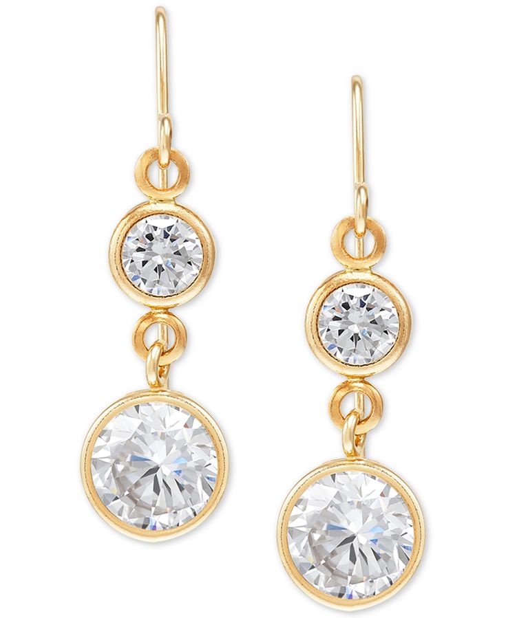 Get twice as much sparkle with these beautiful Swarovski zirconia double drop earrings. Gold Diamond Earrings From Macy's As A Gift, Macy's Gold Diamond Earrings For Anniversary, Macy's 14k Gold Diamond Earrings For Anniversary, Macy's Classic Gold Diamond Earrings, Macy's 14k Gold Dangle Earrings, Macy's Yellow Gold Cubic Zirconia Earrings, Macy's Gold Diamond Earrings, Macy's Yellow Gold Round Diamond Earrings, Macy's Gold Drop Earrings