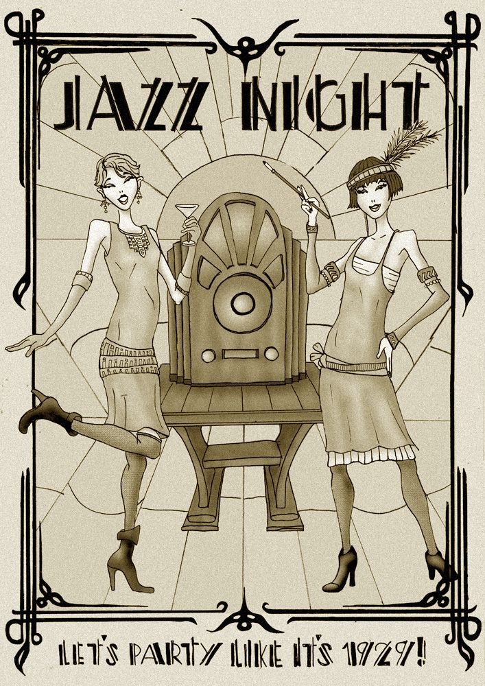 two women are standing next to an old fashioned radio with the words jazz night on it