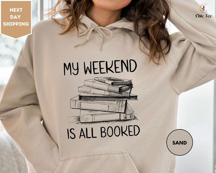 "My Weekend Is All Booked Hoodie, Teacher Gifts, Book Lover Shirt, Bookworm Shirt, Book Hoodie, Gifts for Bookworm ORDERING: 1. Review all photos 2. Choose Size and Color from drop-down menu 3. If personalization box is available, add your text color 4. Add each shirt to cart one at a time 5. Click \"Add to Cart\" - you can go back to add more products 6. Click \"Proceed to Checkout\" 7. Add note to seller for any requests * We use several different brand shirts, all of them are premium quality and soft shirts. The brands we send may vary depending on our stock situation. * We guarantee 100% satisfaction. The brands we use in- clude premium quality shirt brands such as Bella Canvas, Gildan Soft Style, Circle, Outlash. BULK DISCOUNTS AND SPECIAL REQUESTS: We offer bulk discounts and are ope Bookish Clothes, Bookworm Style, My Weekend Is All Booked, Bookworm Shirt, Gifts Book, Tea And Books, Book Clothes, Brand Shirts, Figure Skating Dresses