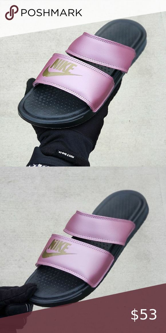 Nike Benassi Duo Sportswear Sandals Slides Black Nike Benassi Duo, Nike Slide Sandals, Pink And Black Nikes, Nike Flip Flops, Tn Plus, Nike Sandals, Nike Benassi, Women Slides, White Camo