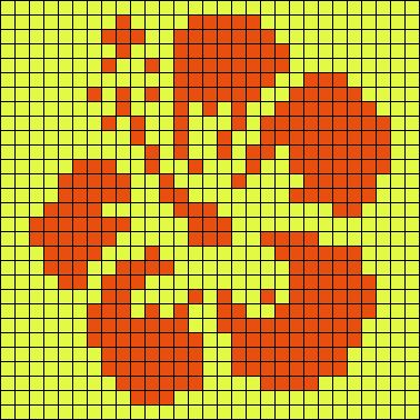 a cross stitch pattern with red flowers on yellow