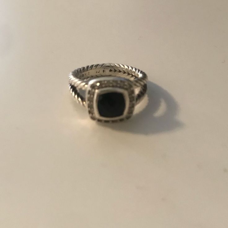 Black Onyx. No Signs Of Wear. Formal Black Rings With Black Diamonds, Elegant Black Rings For Formal Occasions, Elegant Black Diamond Rings, Elegant Black Rings For Evening, Designer Black Jewelry For Formal Occasion, Timeless Black Rings With Black Diamonds, Luxury Black Rings For Formal Occasions, Luxury Black Sterling Silver Ring, Black Stackable Rings Fine Jewelry